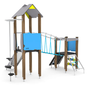 Parque infantil Wooden 6 con puente colgante y tobogán uso público
