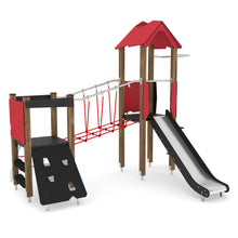 Load image into Gallery viewer, Wooden 6 playground with ropes bridge and slide for public use
