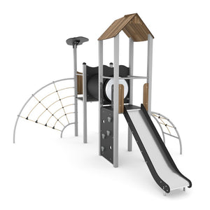 Steel 2 Playground with tunnel and climbing net for public use