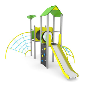 Steel 2 Playground with tunnel and climbing net for public use