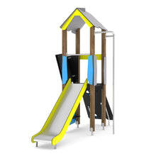 Load image into Gallery viewer, Playground Wooden 2 tower with slide and climbing wall for public use
