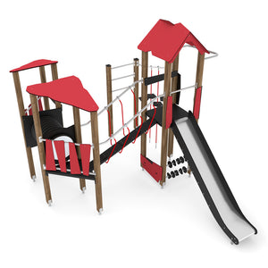 Wooden 8 playground three towers public use