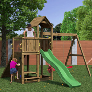Floppi Brown colour playground with double swing and picnic table