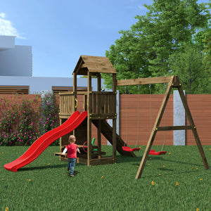 Floppi Brown colour playground with double swing and picnic table
