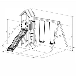 Flappi playground with double swing and climbing wall