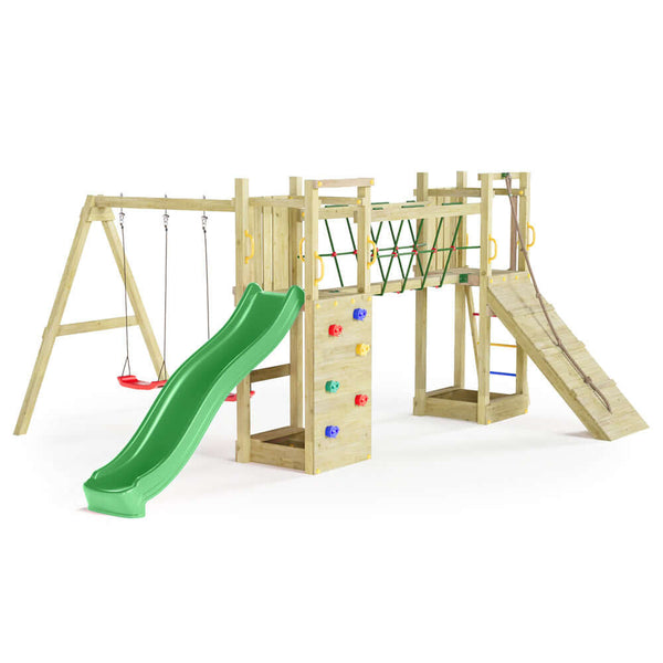 Parque infantil con torres y tobogán