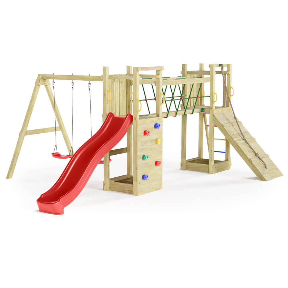 Parque Infantil FATMOOSE JazzyJungle Jam XXL – Torre Con Tobogán, Columpio SurfSwing Y Arenero, Altura 120 Cm, Madera De Europa