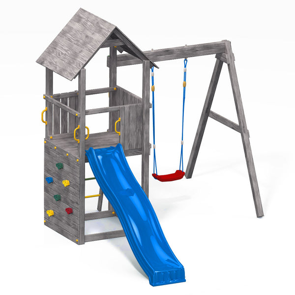 parque infantil moderno en color gris y tobogán azul