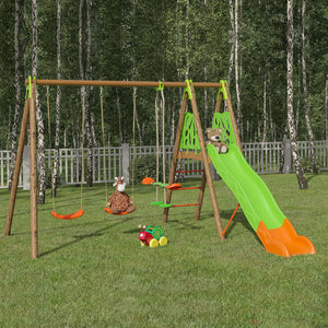 Akeo garden swing with slide and seesaw